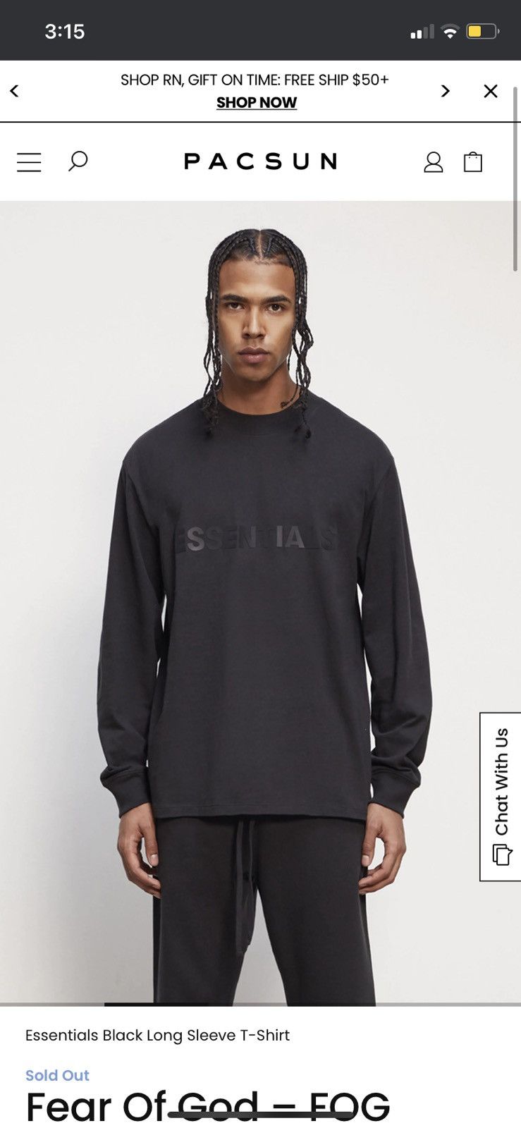 Fear of God Fear Of God – FOG Essentials Black Long Sleeve T-Shirt Size US L / EU 52-54 / 3 - 6 Thumbnail