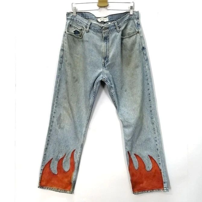 Levi's × Levi's Vintage Clothing 💣 OFFER Vtg LEVI'S 505 Custom Fire Art Design Denim Jeans Size US 38 / EU 54 - 1 Thumbnail