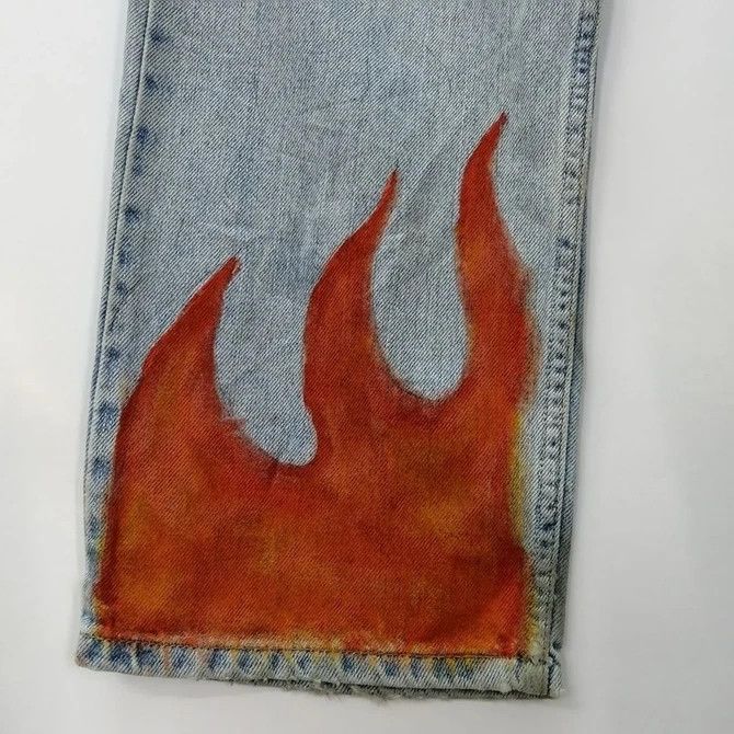 Levi's × Levi's Vintage Clothing 💣 OFFER Vtg LEVI'S 505 Custom Fire Art Design Denim Jeans Size US 38 / EU 54 - 3 Thumbnail
