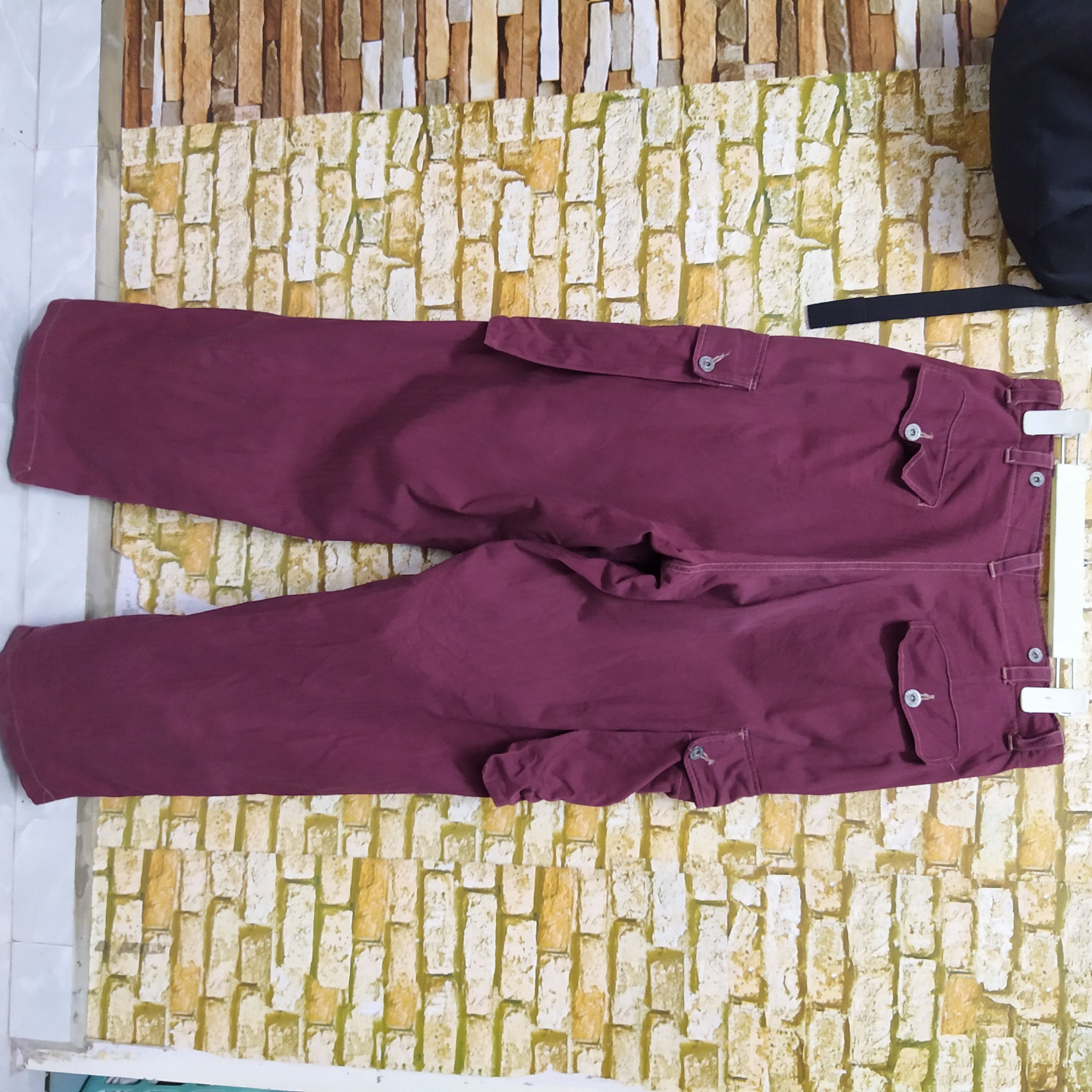 image of Vintage Cab Clothing Cargo Multipocket Herringbone Hbt (D333) in Maroon, Men's (Size 30)