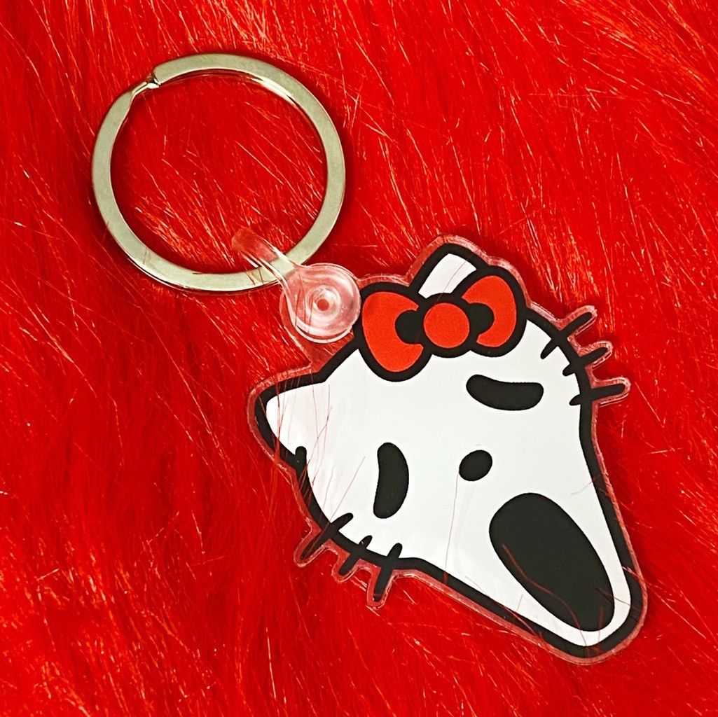 Handmade SCREAM KITTY KEYCHAIN by LYUU ghostface x hello kitty | Grailed