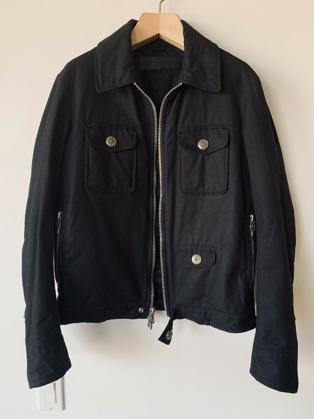 Chrome Hearts Black Waxed Cotton Padded Trucker Jacket Size US L / EU 52-54 / 3 - 1 Thumbnail