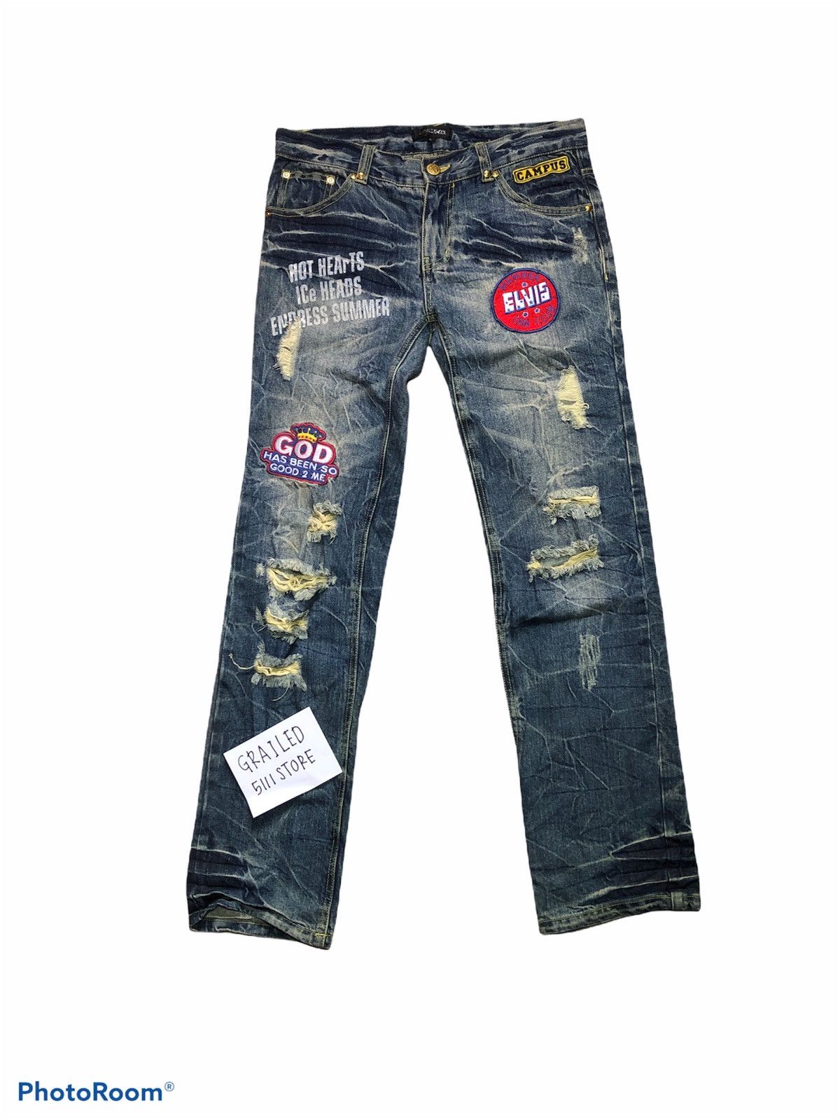 Japanese Brand LOWBOX distressed denim pant Size US 33 - 1 Thumbnail