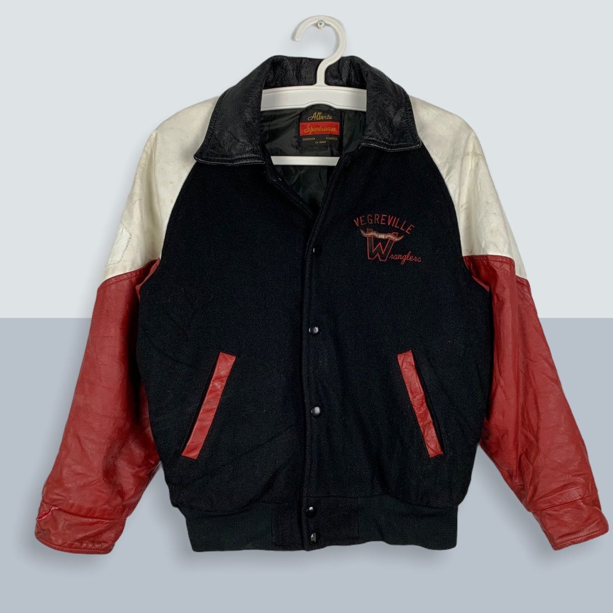 Vintage Vegreville Wranglers Hockey Leather Varsity Jacket