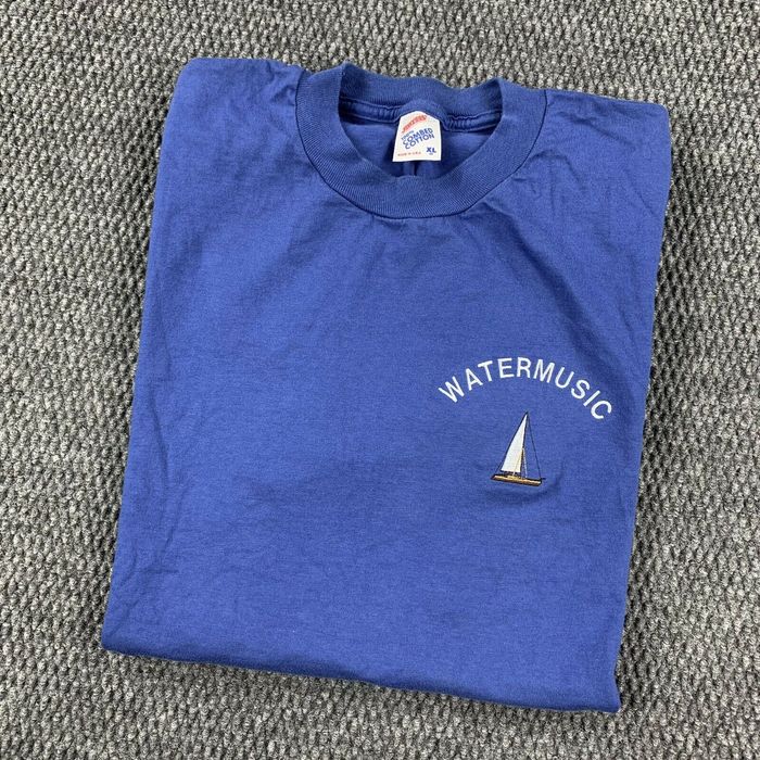 Jerzees Vintage 80s 90s Jerzees Blue T Shirt XL Water Music Boat