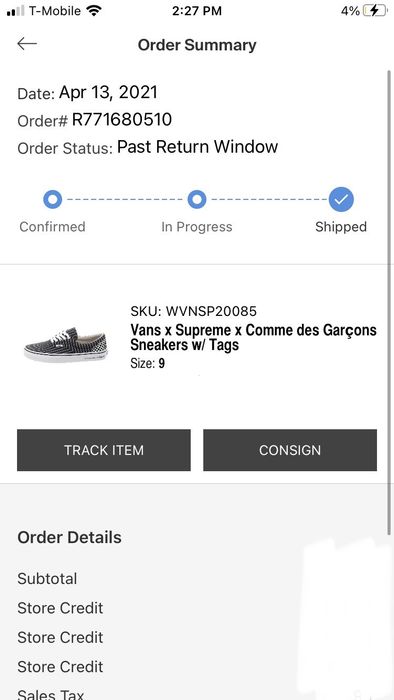 Vans order clearance status