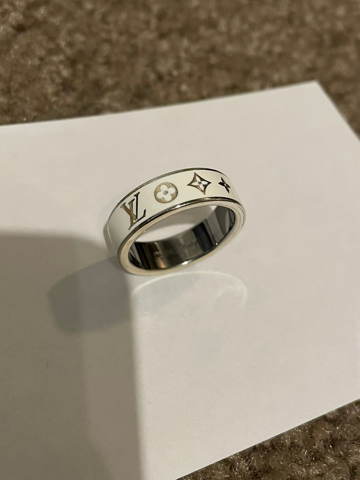 Lot 383 - Louis Vuitton White Enamel Nanogram Ring