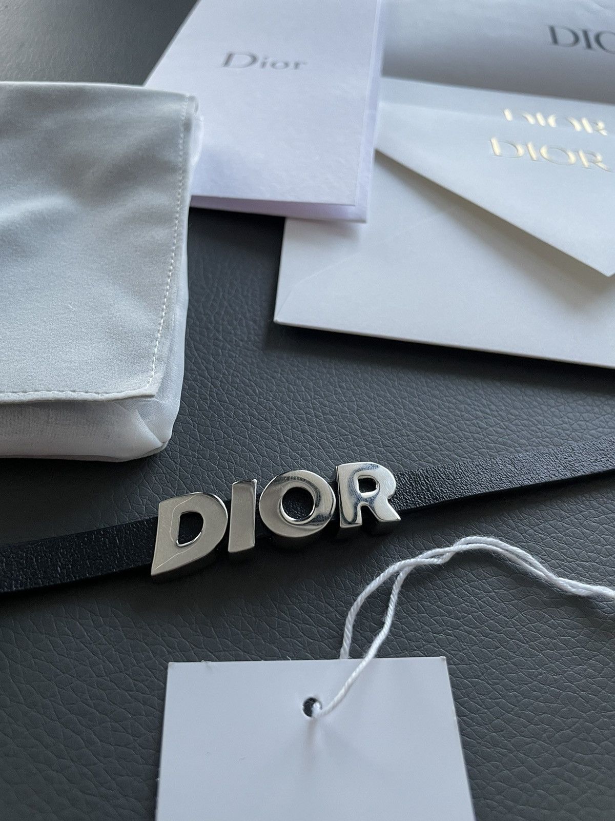 Dior Super Runway Limited Edition Silver Logo Leather Bracelet Size ONE SIZE - 4 Thumbnail
