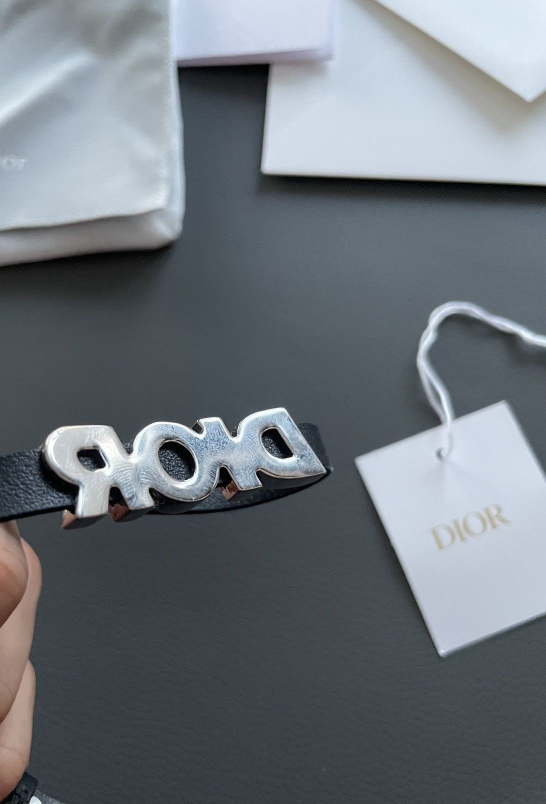 Dior Super Runway Limited Edition Silver Logo Leather Bracelet Size ONE SIZE - 15 Thumbnail