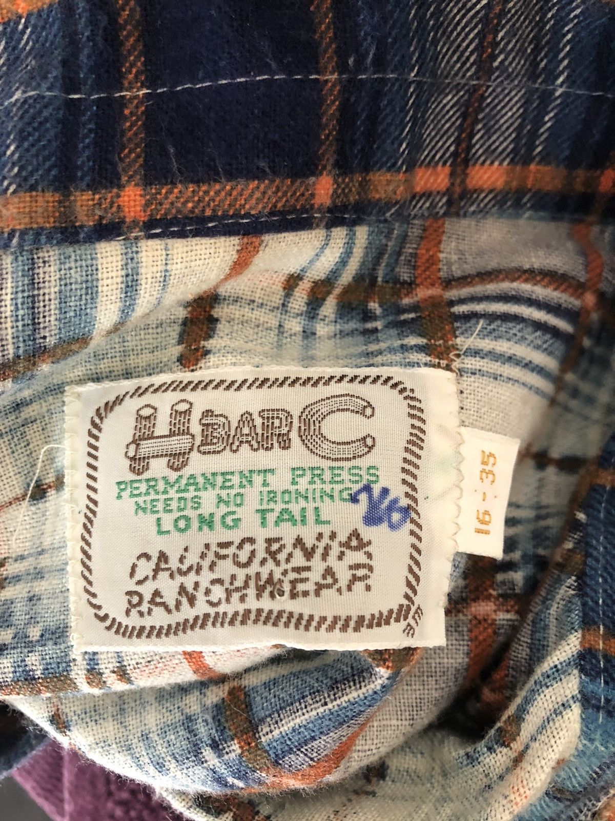 Vintage VTG 70s 80s H BAR C Ranchwear Long Tail Plaid Flannel Shirt Size US L / EU 52-54 / 3 - 14 Thumbnail