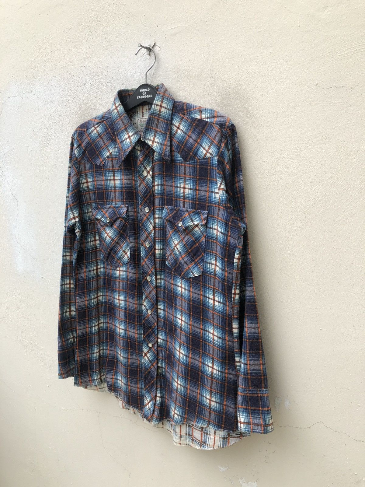 Vintage VTG 70s 80s H BAR C Ranchwear Long Tail Plaid Flannel Shirt Size US L / EU 52-54 / 3 - 6 Thumbnail