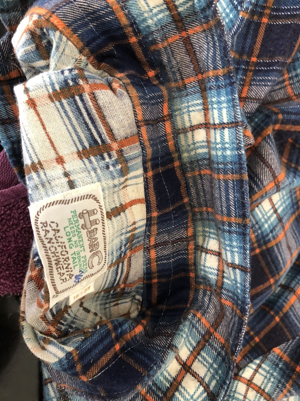 Vintage VTG 70s 80s H BAR C Ranchwear Long Tail Plaid Flannel Shirt Size US L / EU 52-54 / 3 - 13 Thumbnail