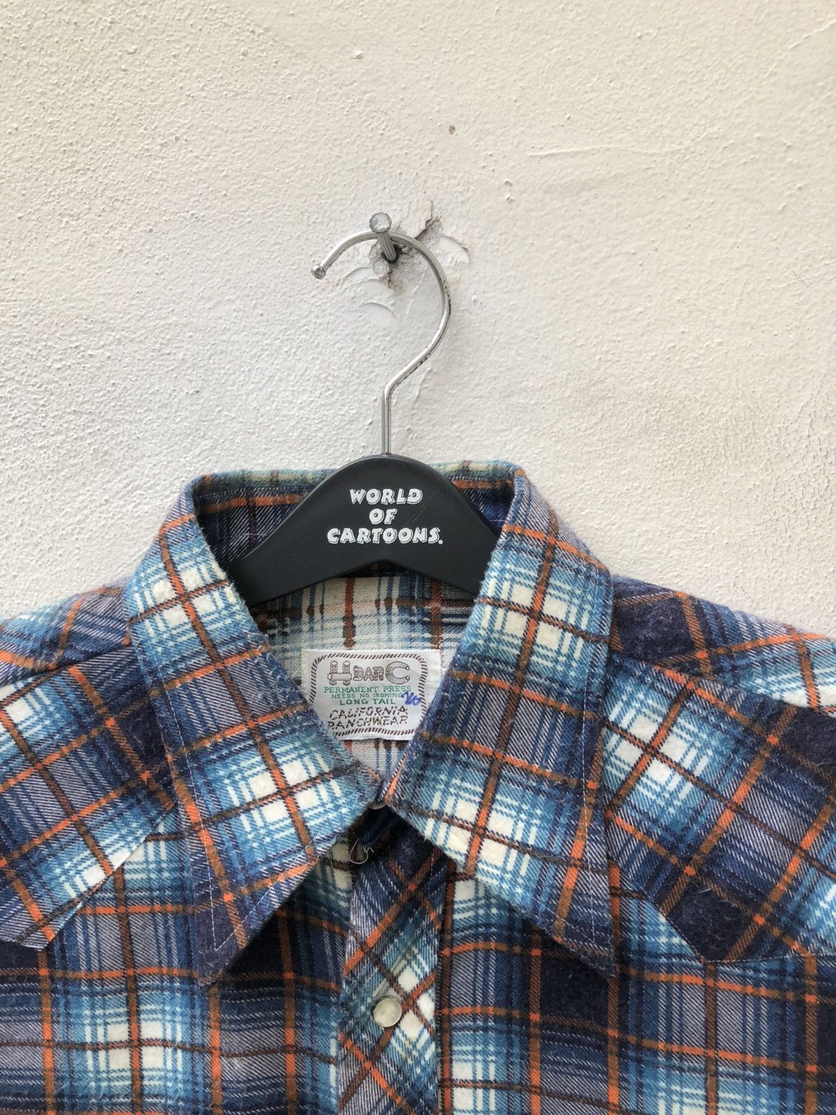 Vintage VTG 70s 80s H BAR C Ranchwear Long Tail Plaid Flannel Shirt Size US L / EU 52-54 / 3 - 5 Thumbnail