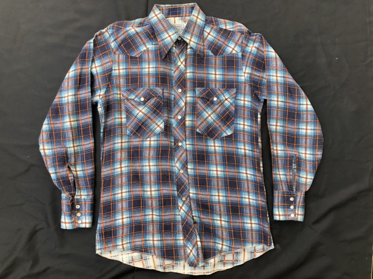Vintage VTG 70s 80s H BAR C Ranchwear Long Tail Plaid Flannel Shirt Size US L / EU 52-54 / 3 - 1 Thumbnail