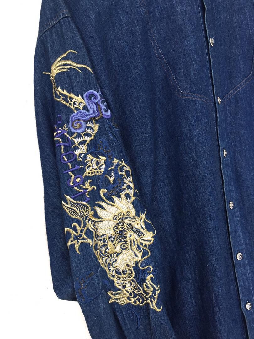 Yohji Yamamoto 💥Vintage Kansai Yamamoto Company Dragon Denim Shirt Size US L / EU 52-54 / 3 - 4 Thumbnail