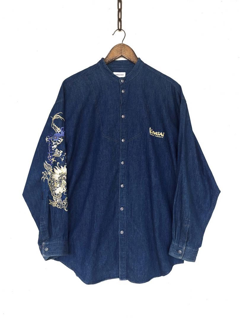 Yohji Yamamoto 💥Vintage Kansai Yamamoto Company Dragon Denim Shirt Size US L / EU 52-54 / 3 - 1 Thumbnail
