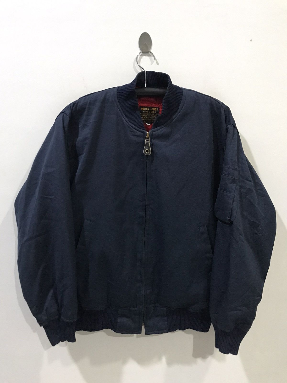 image of Amcoos Winter Goods Red Sherpa Bomber Jacket in Navy, Men's (Size XL)
