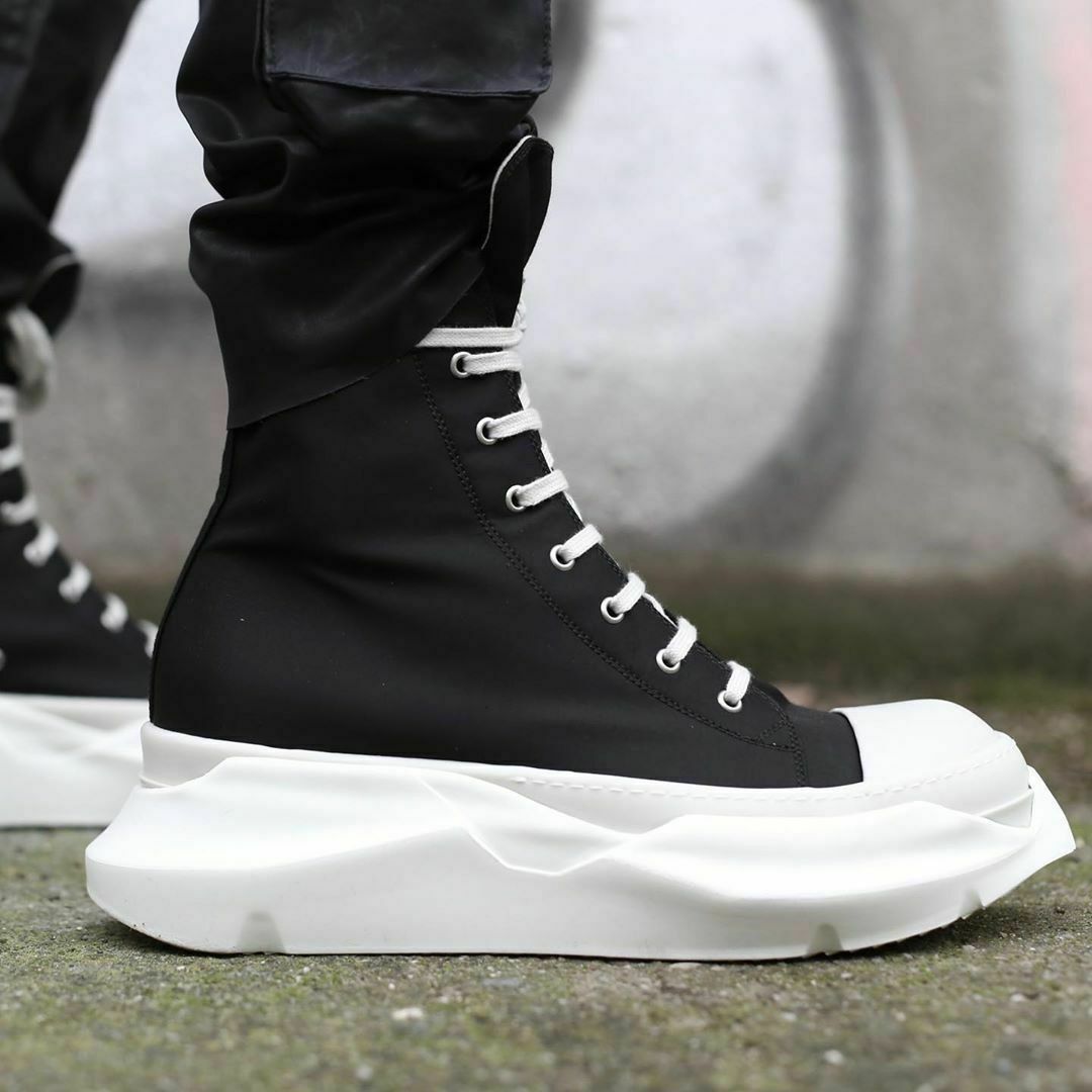 Rick Owens Drkshdw DRKSHDW ABSTRACT HI TOP RAMONES BLACK MILK SNEAKERS 43.5  | Grailed