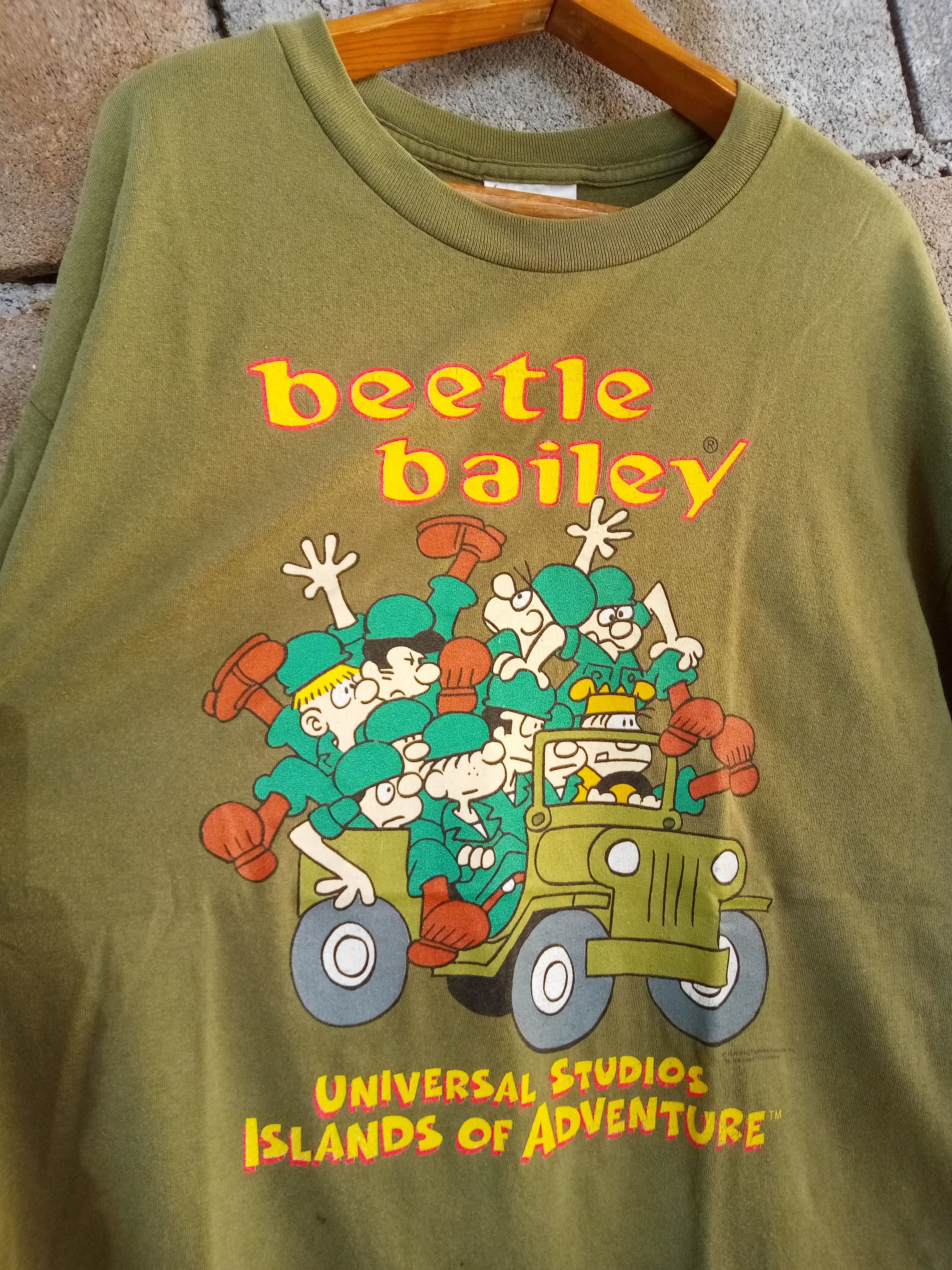 Image of Vintage 90's Beetle Bailey Movie Comic Tees Usmc Cartoon 1999 in Army Green, Men's (Size XL)