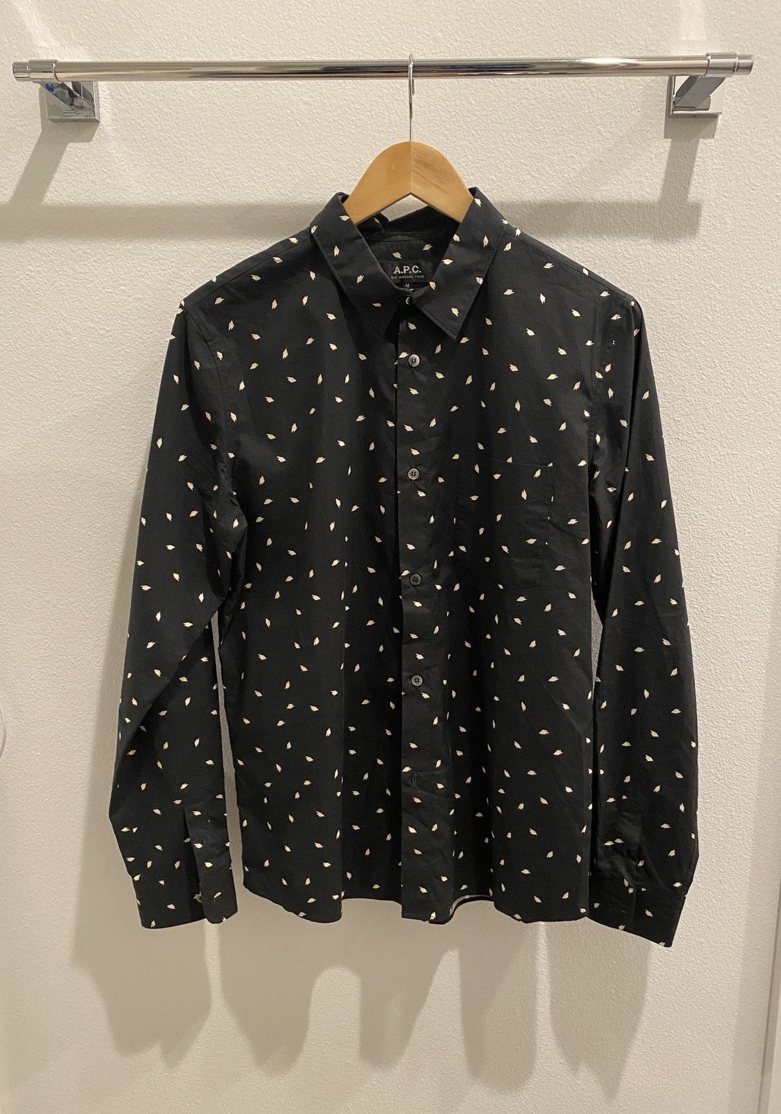 A.P.C. Black Poplin Printed Long Sleeve Button Shirt Size US M / EU 48-50 / 2 - 1 Thumbnail