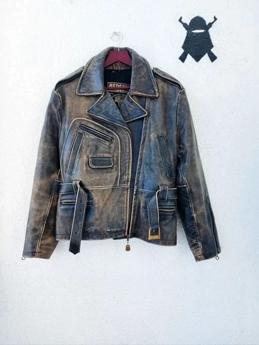 VINTAGE REDSKINS RARE BIKER LEATHER JACKET