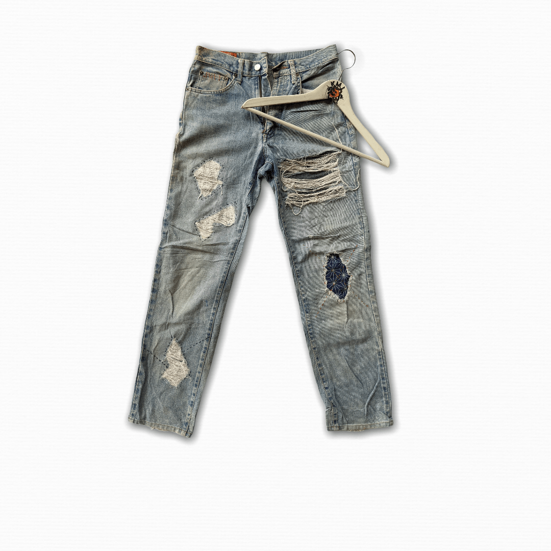 Vintage distressed denim Edwin Sashiko embroidey jeans