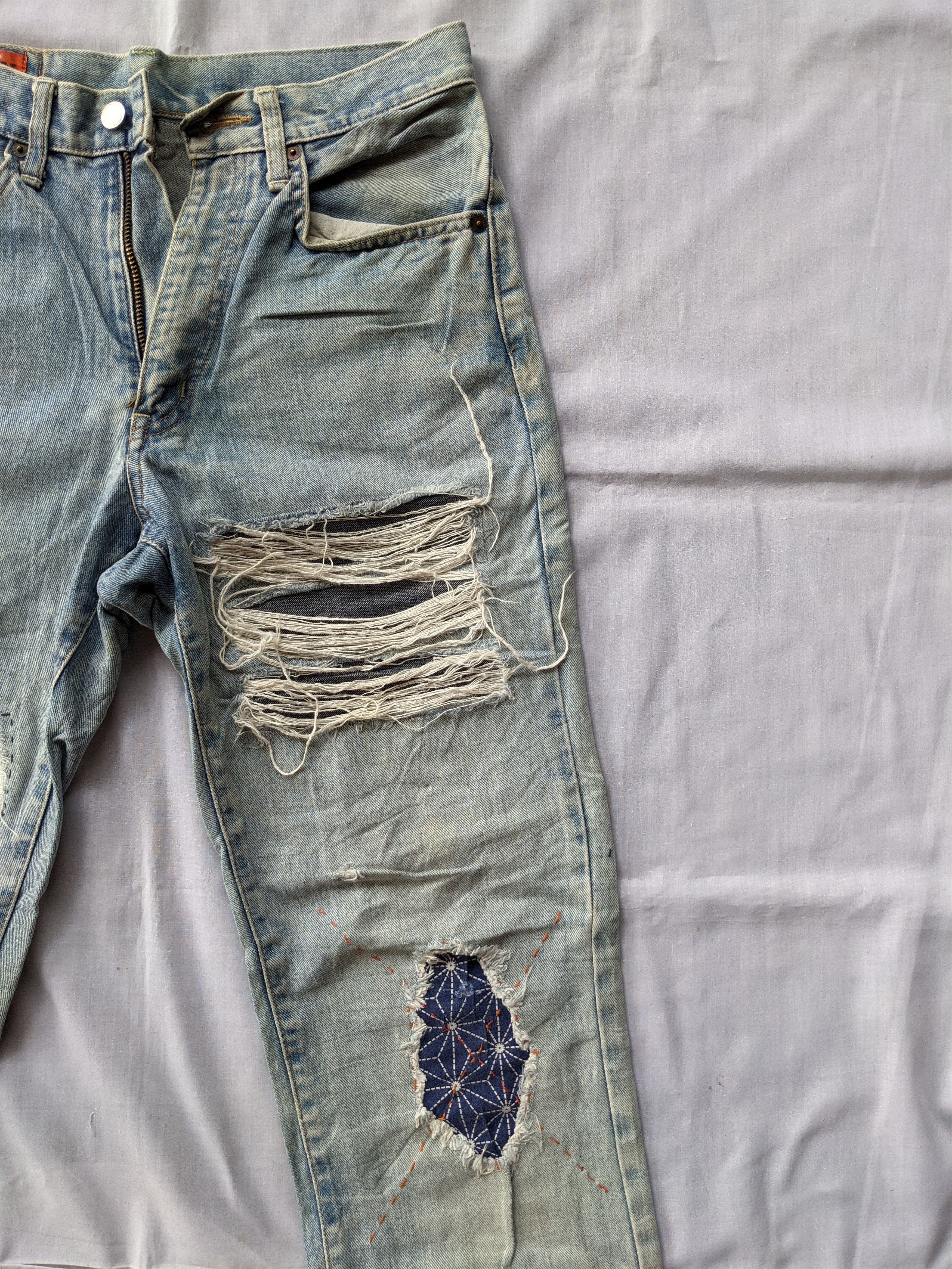 Edwin Vintage distressed denim Edwin Sashiko embroidey jeans Size US 29 - 3 Thumbnail