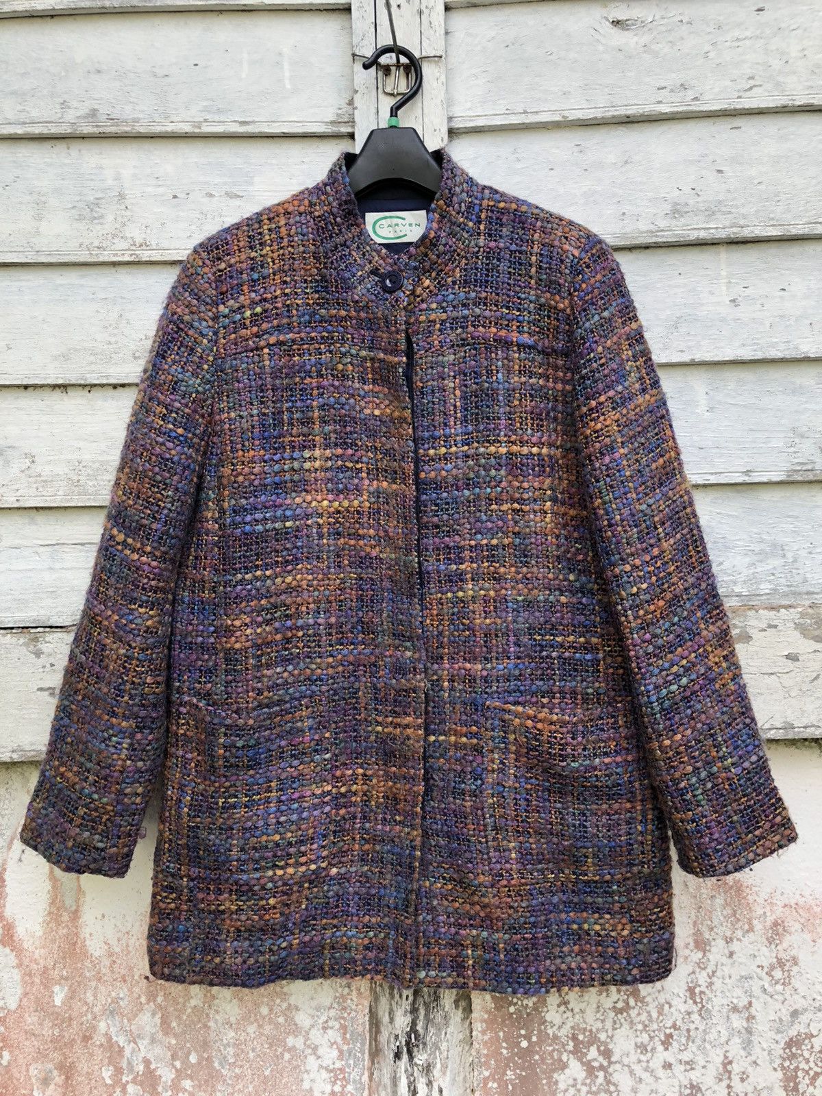 Carven Mandarin Collar Multicolour Wool Beaded Jacket