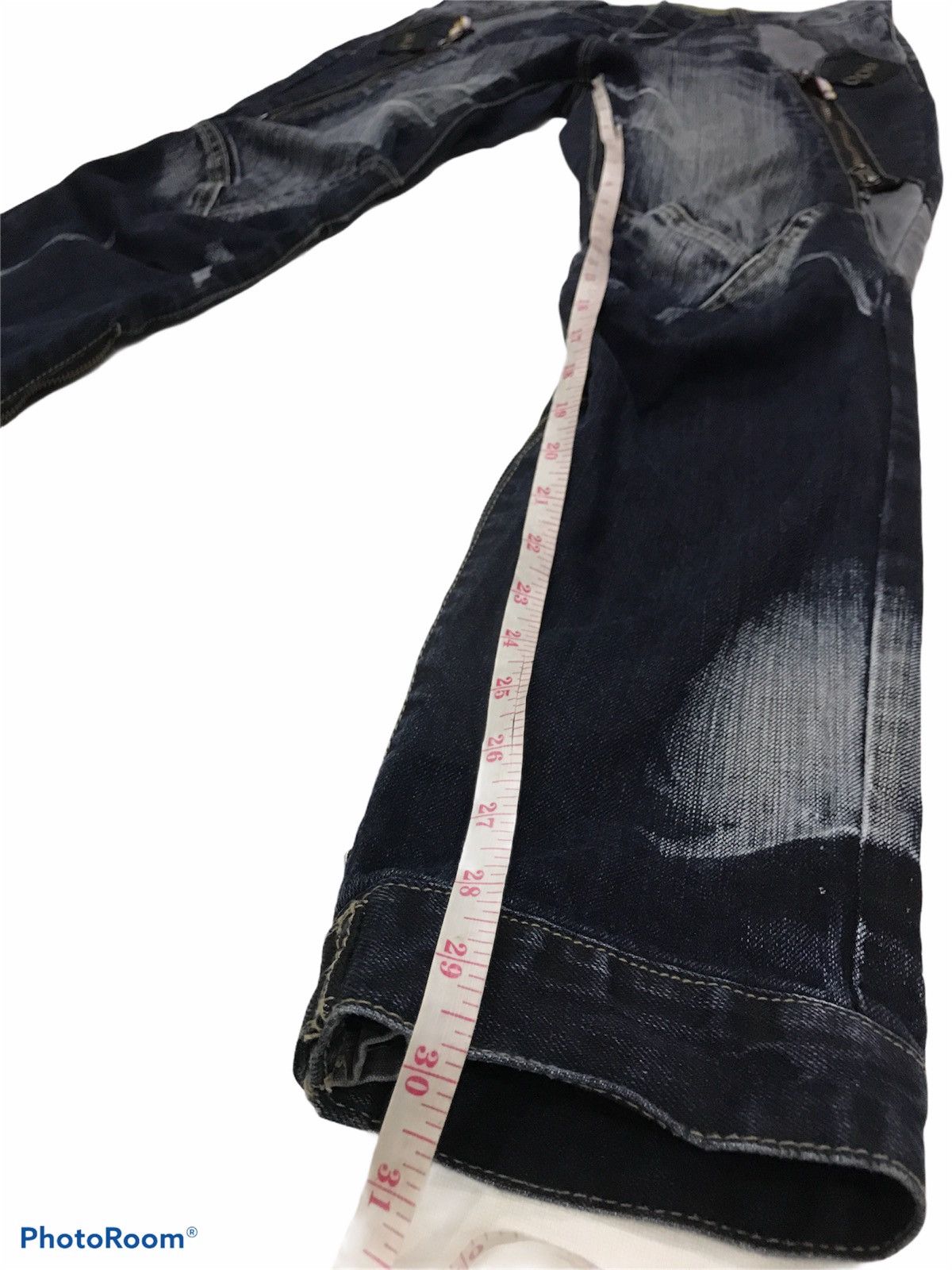 PPFM PPFM DARK BLUE SEASONED BIKER DENIM JEANS Size US 31 - 7 Thumbnail