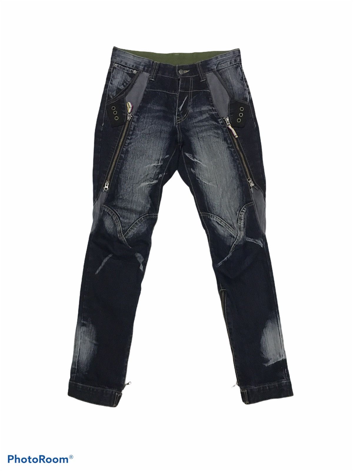 PPFM PPFM DARK BLUE SEASONED BIKER DENIM JEANS Size US 31 - 1 Thumbnail