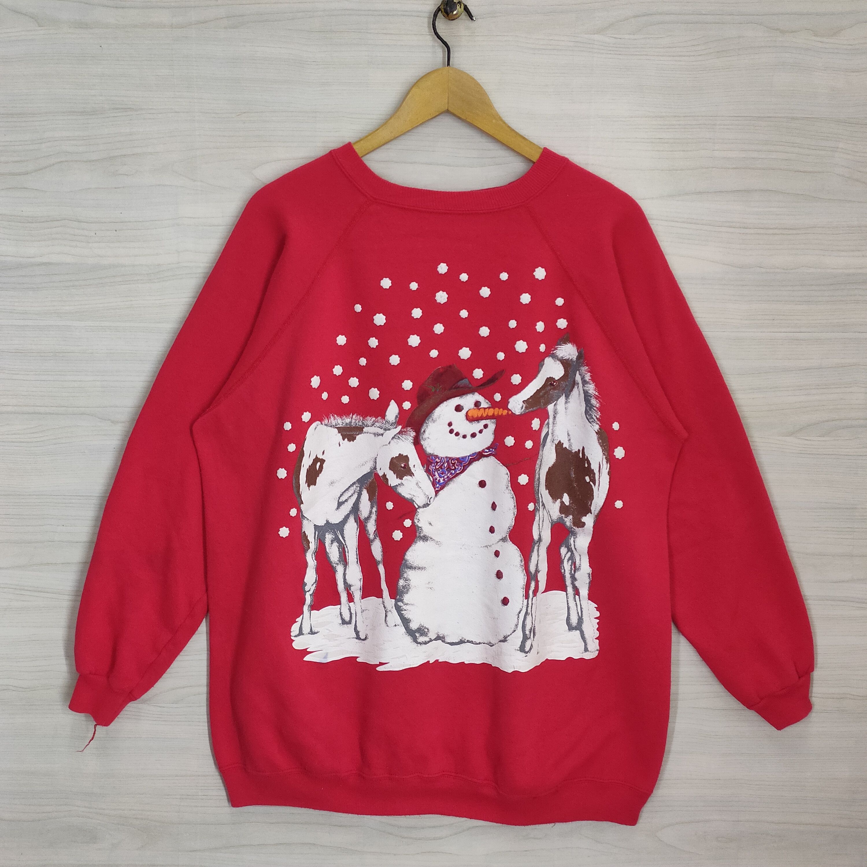80s 90s Christmas Raglan Sweatshirt Animal Graphics