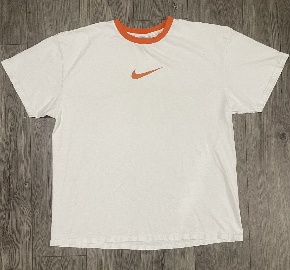 Nike Vintage 2000s Nike Big Logo Centre Swoosh Tee - Shirt Orange | Grailed