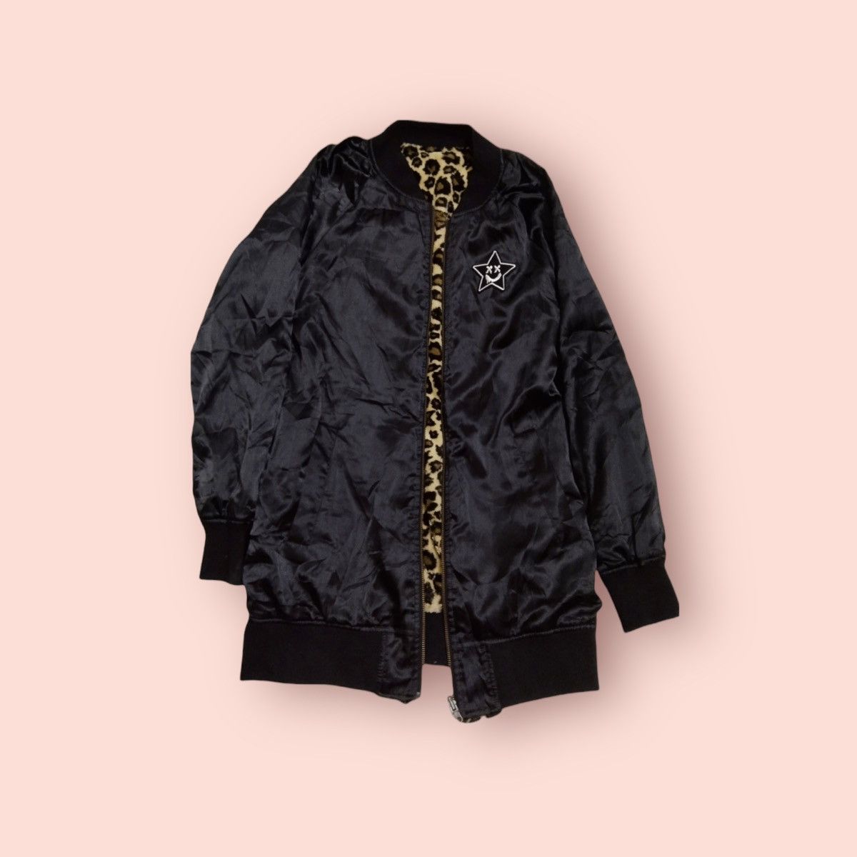 image of Avant Garde World Wide Love! Reversible Long Bomber/sherpa Jacket in Black, Women's (Size Medium)