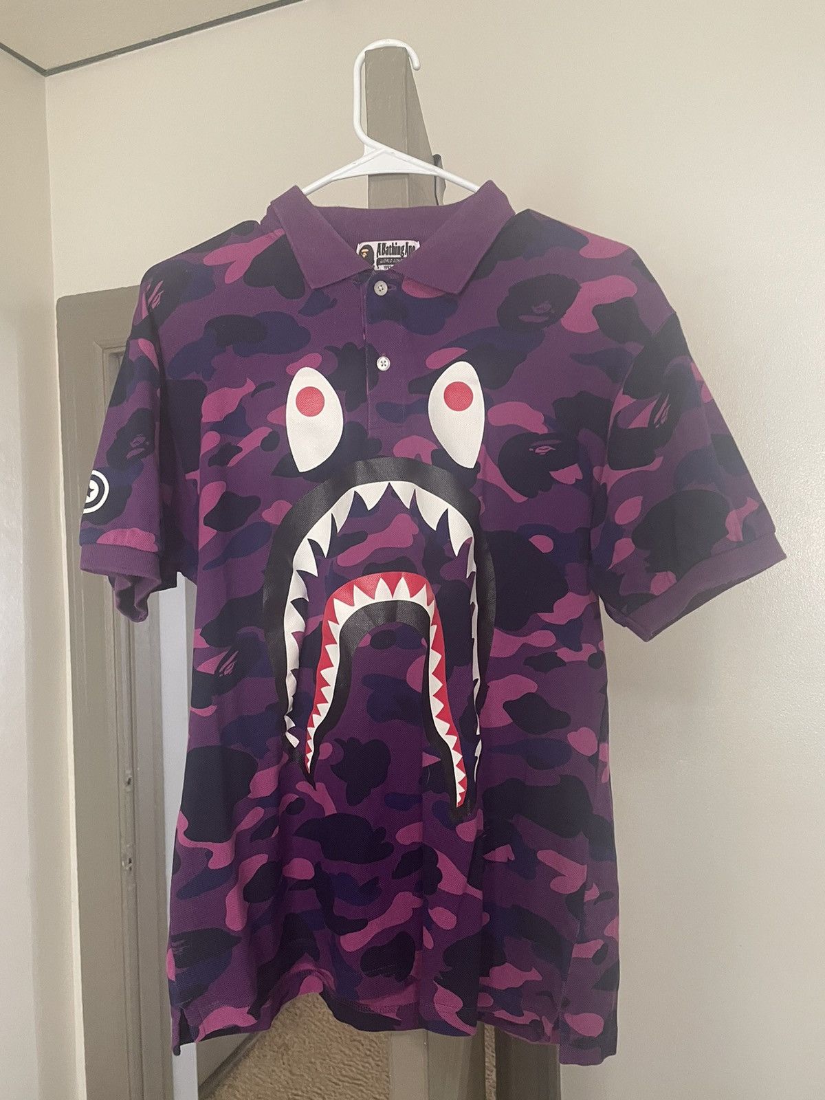 A BATHING APE BAPE SHARK POLO 1ST CAMO PURPLE