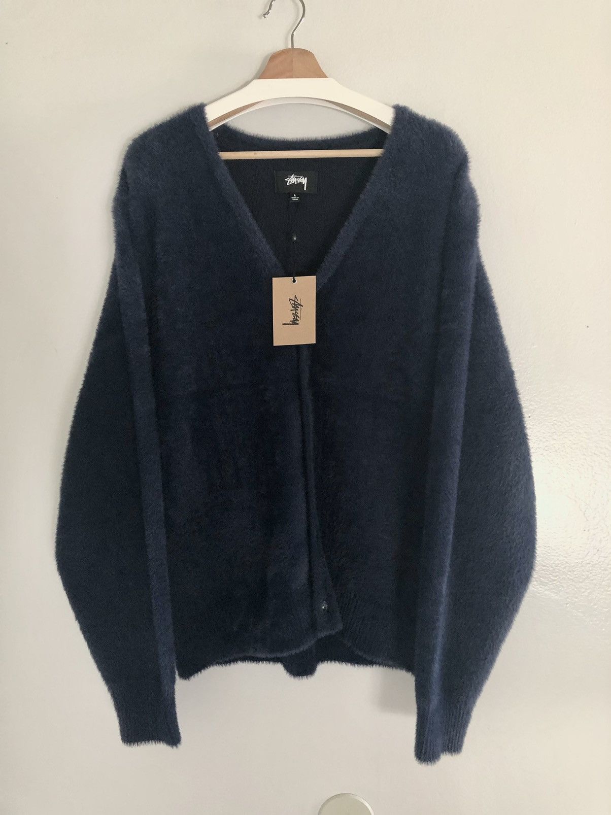 Stussy Stussy Shaggy Cardigan Navy Fuzzy Knit Large | Grailed