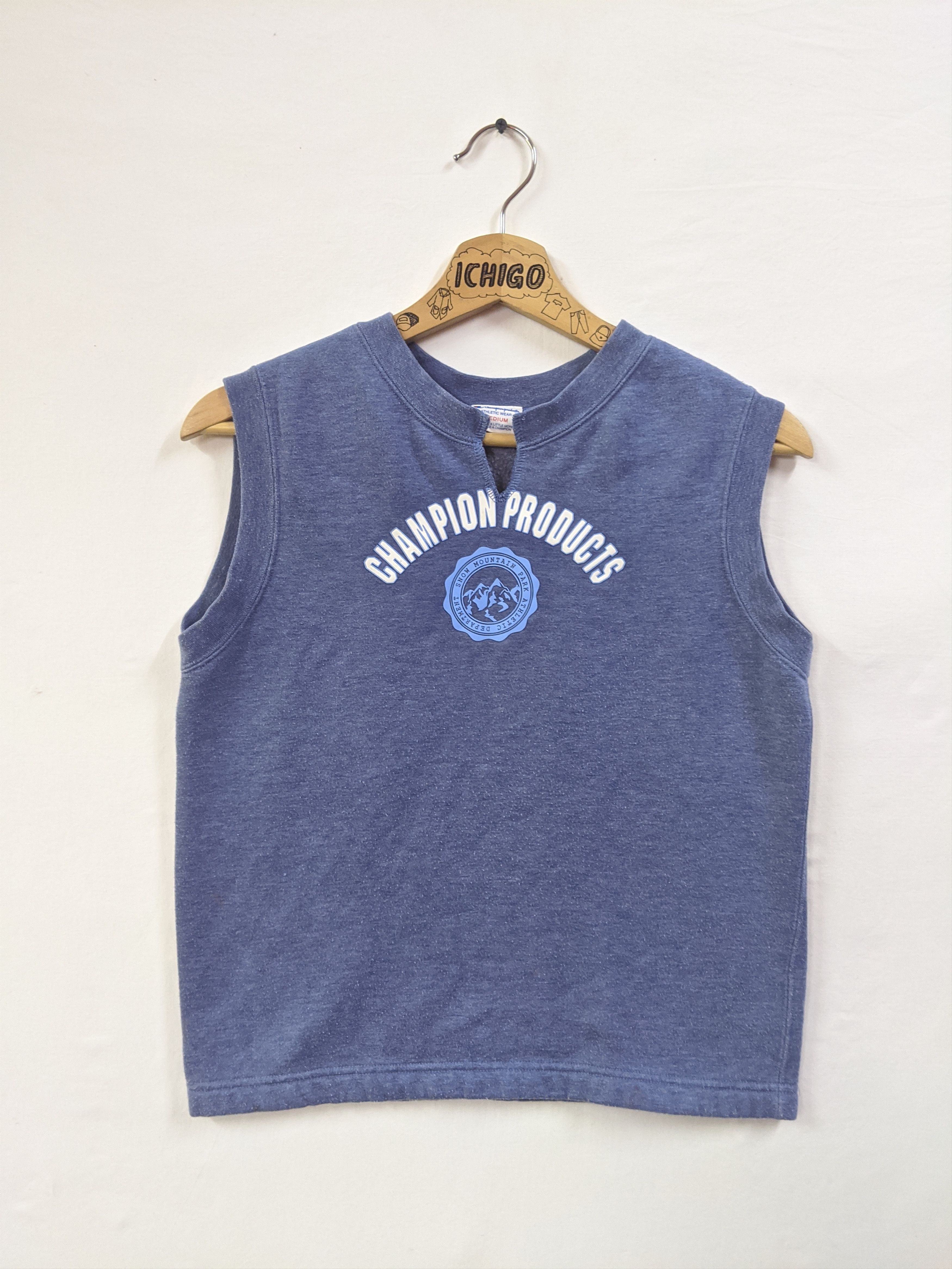 image of Champion Sleeveless Sweatshirt in Blue, Men's (Size XS)
