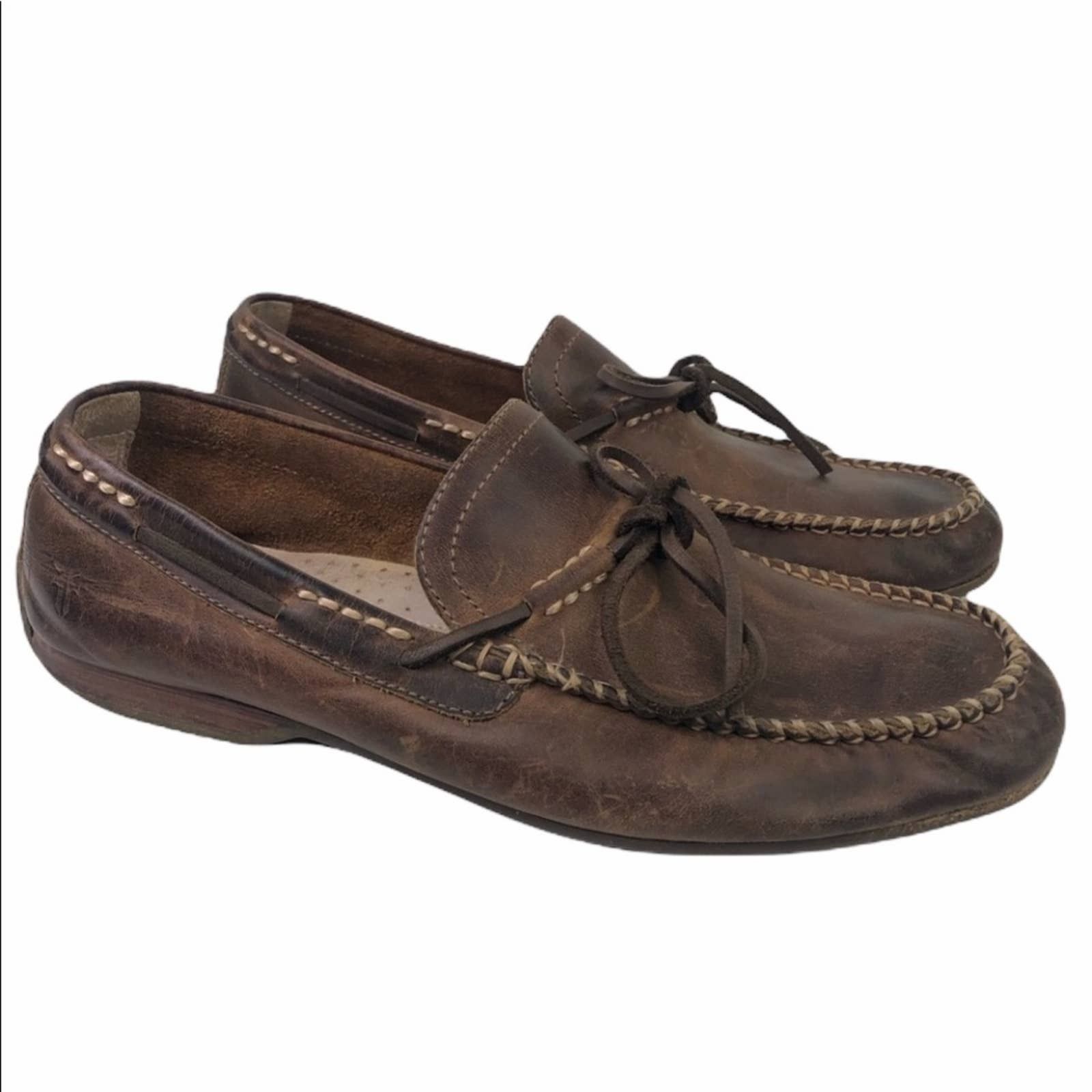 Frye Lewis Tie Slip On Leather Loafers Tan Brown Driving Boat Shoes US Size 9 Frye Mens Lewis Tie Pebbled Loafer | Desertcart Guam main image 3