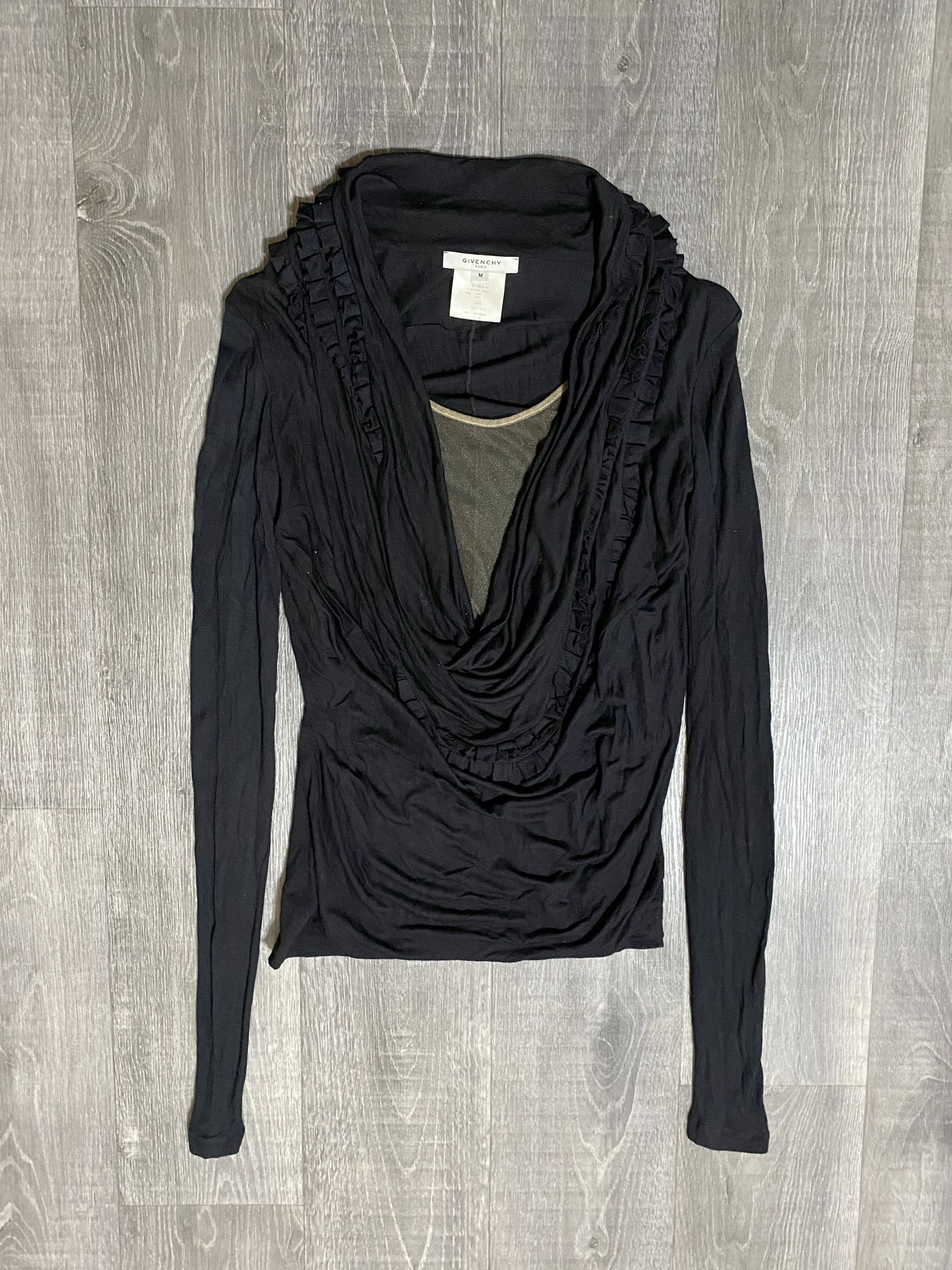 Givenchy Women's Givenchy Deep Neckline Ruffle Trim Longsleeve Blouse Size M / US 6-8 / IT 42-44 - 6 Thumbnail
