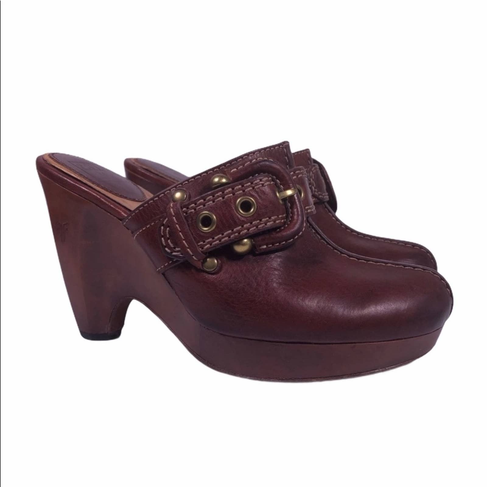 Frye Donna Slip On Buckle Mule Clog Shoes Size 7M