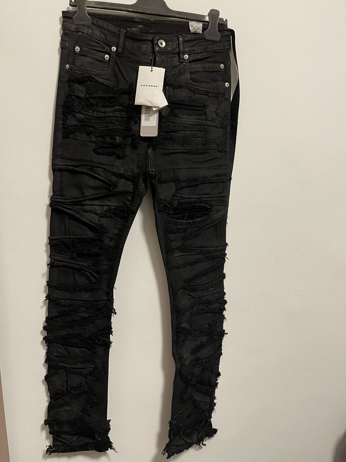 image of Rick Owens Drkshdw Distressed Detroit Cut Jeans in Black, Men's (Size 32)
