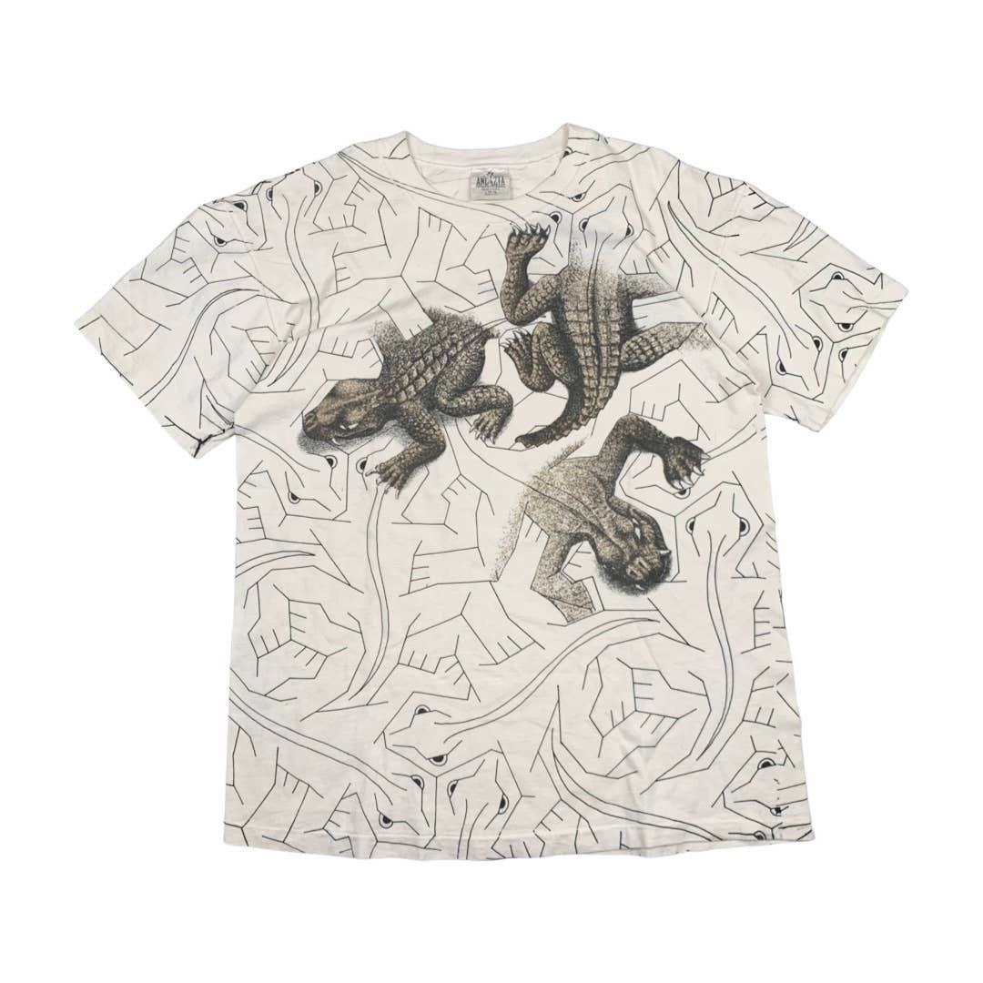 Streetwear Vintage mc Escher andazia all over print reptile shirt