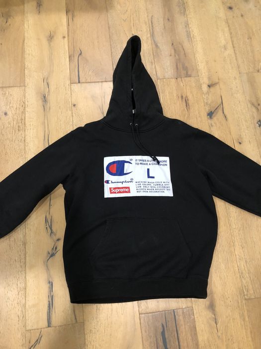 Supreme champion label hot sale hooded sweatshirt