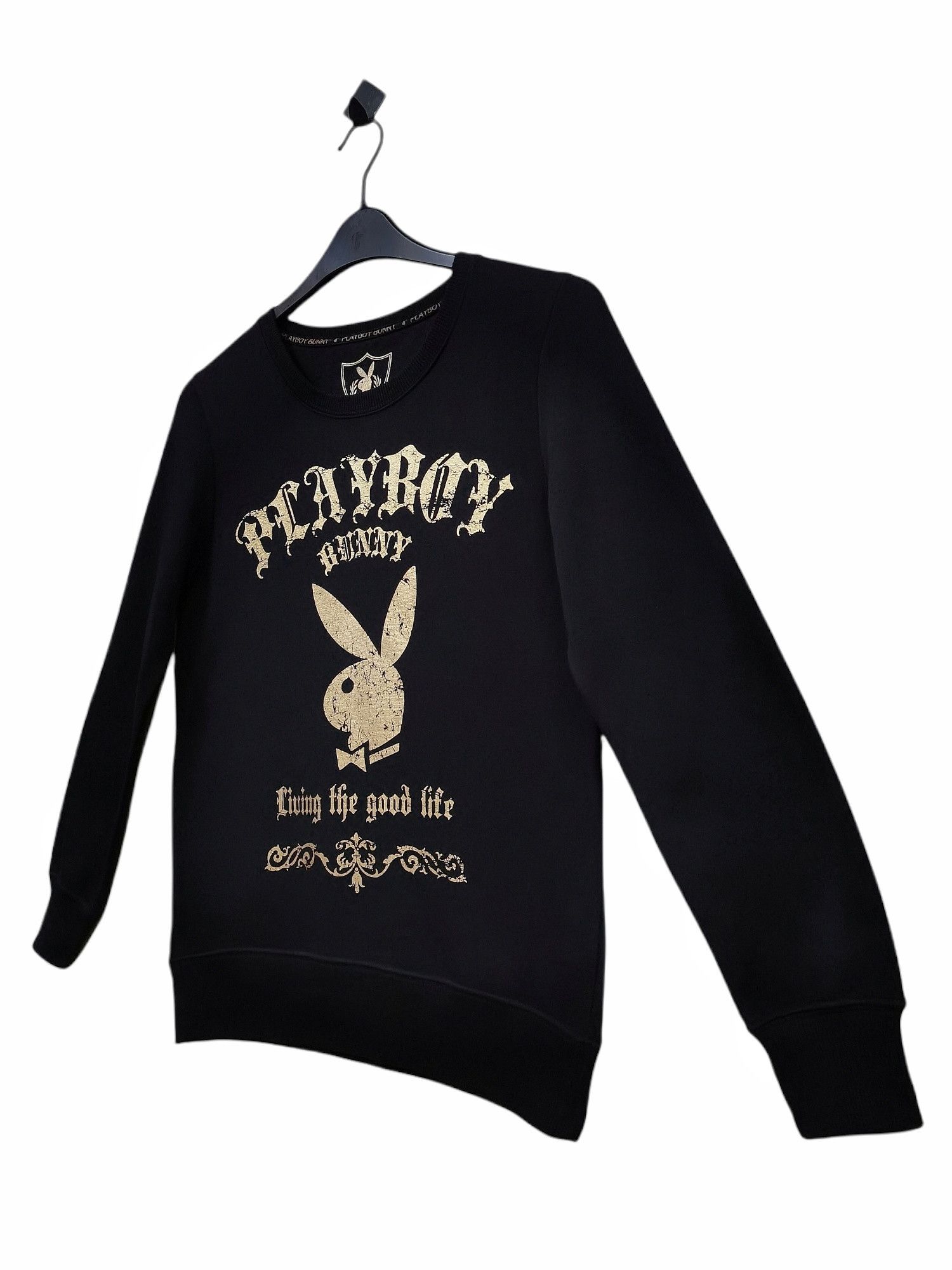 image of Playboy Bunny Gold Big Logo Sweatshirt Design in Black, Men's (Size Small)