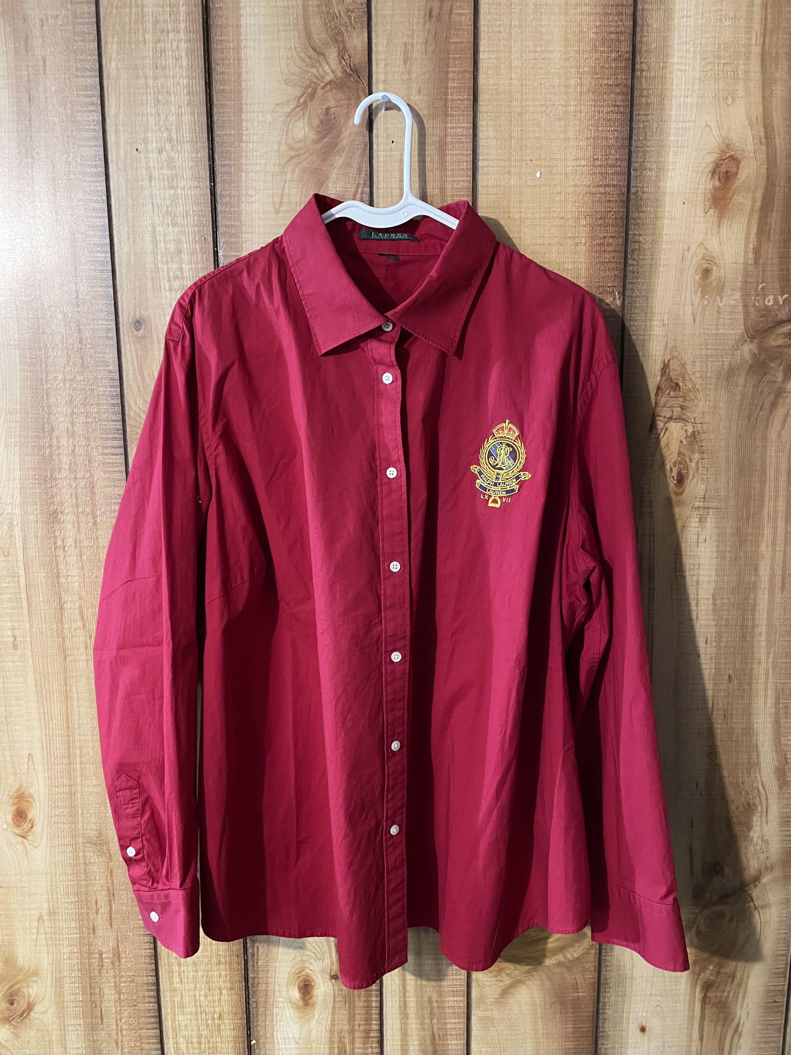 Lauren By Ralph Lauren Red shirt with insignia | Grailed