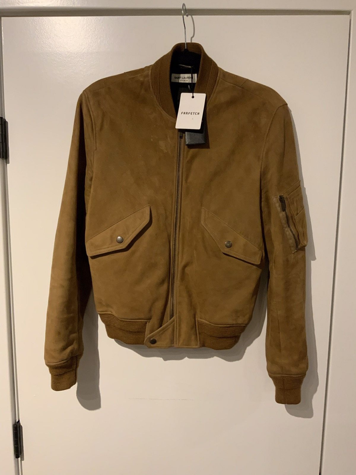 Saint Laurent Paris FW18 Lamb Suede Bomber in Tan Size US S / EU 44-46 / 1 - 1 Thumbnail