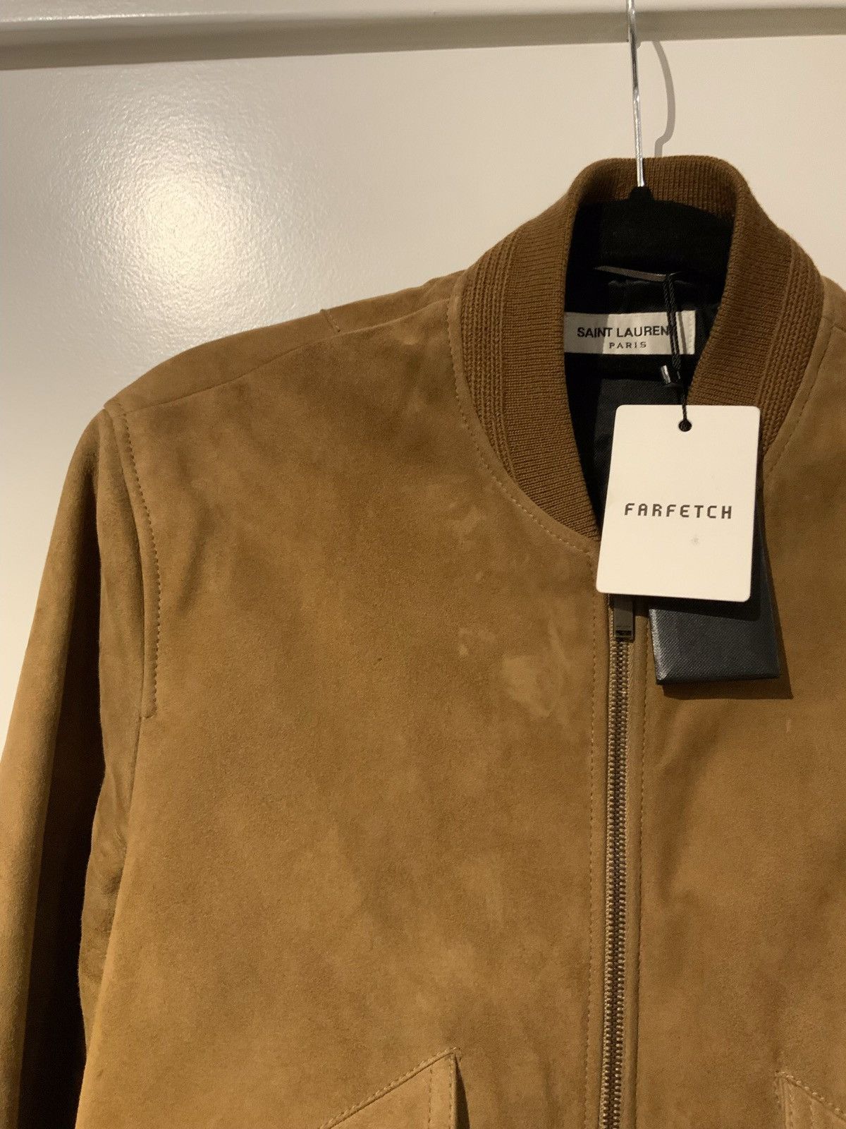 Saint Laurent Paris FW18 Lamb Suede Bomber in Tan Size US S / EU 44-46 / 1 - 4 Thumbnail