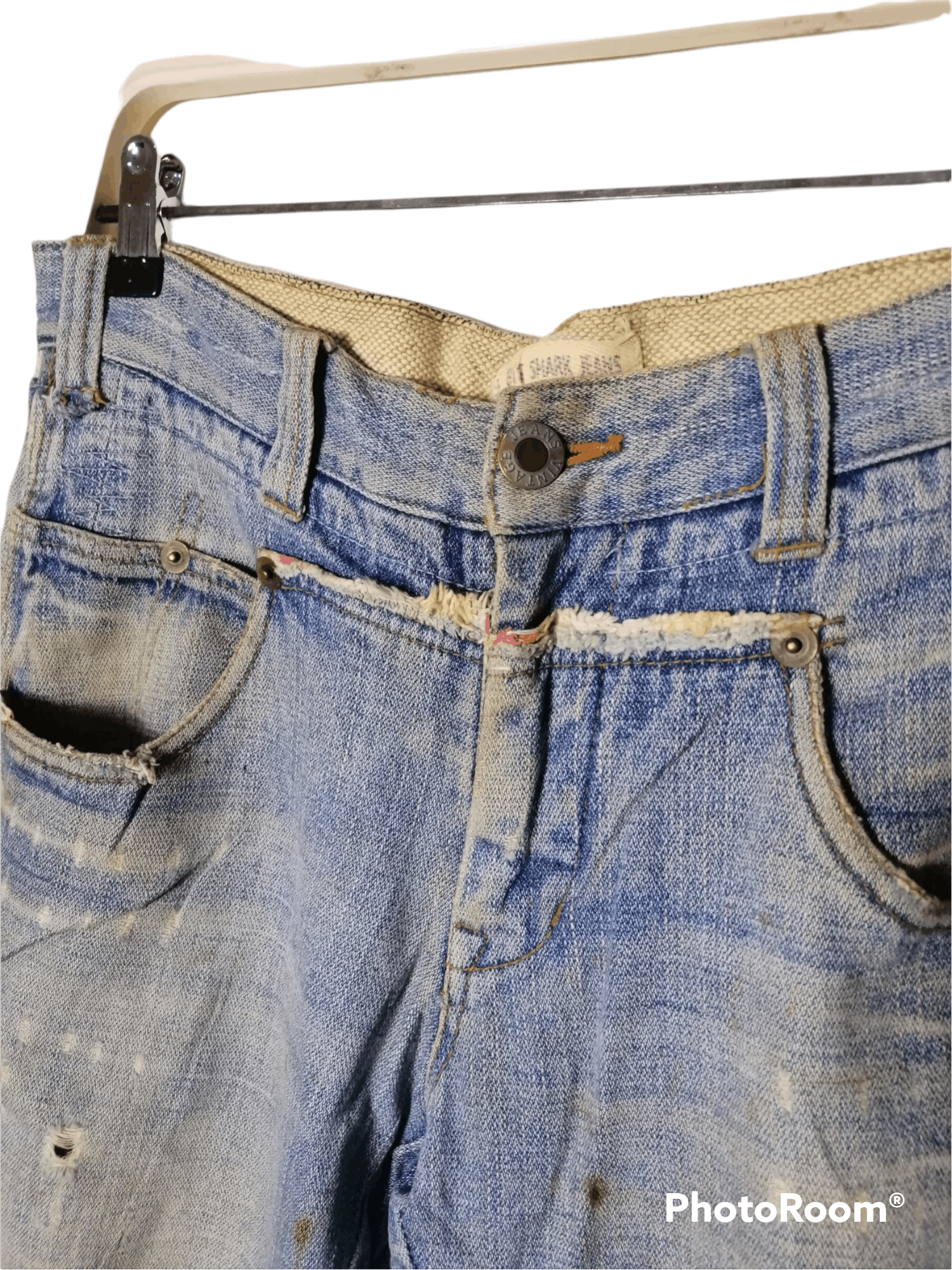 Japanese Brand Big Shark Jeans Distressed Straight Fit Boro Size US 33 - 3 Thumbnail