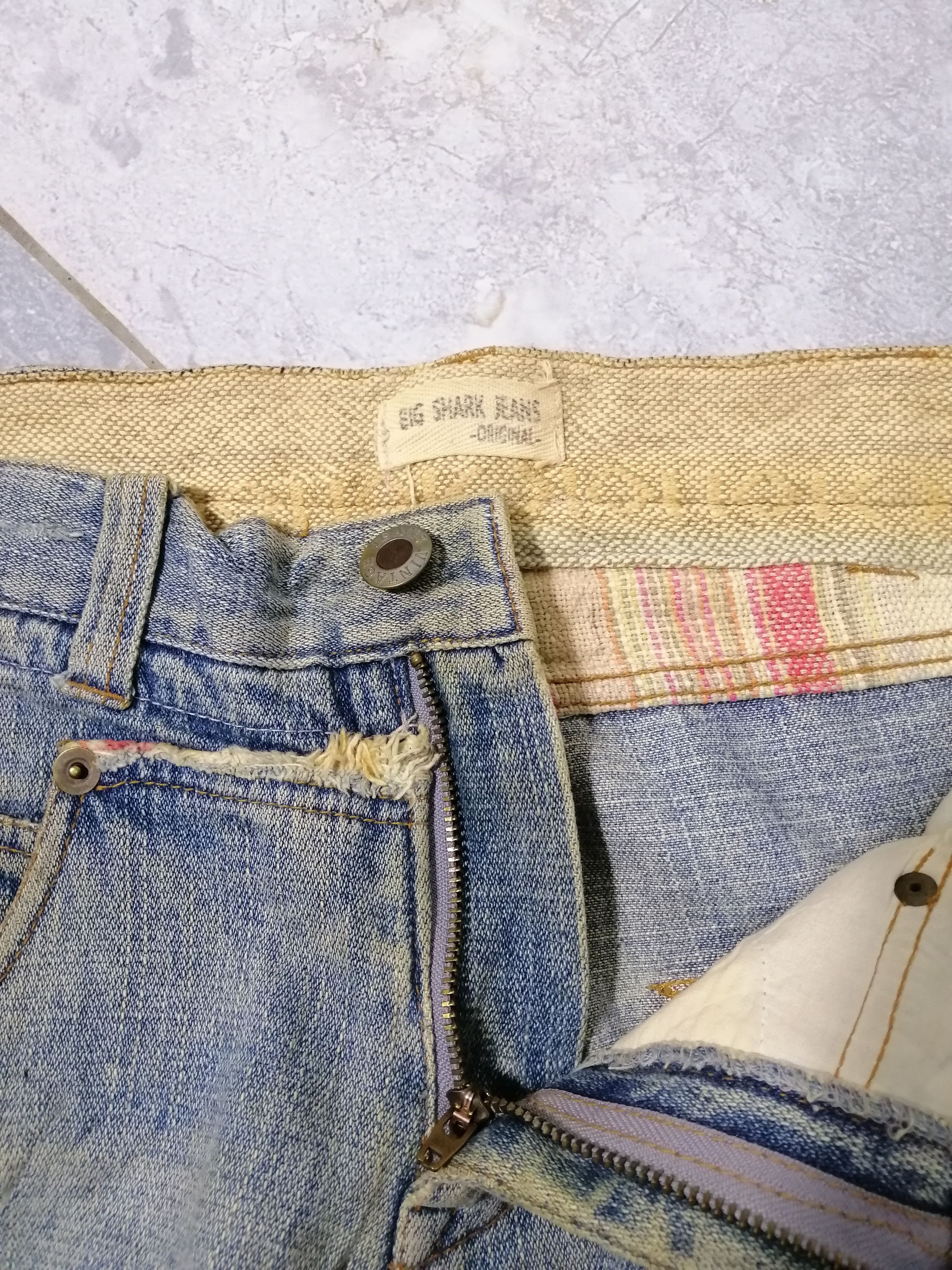 Japanese Brand Big Shark Jeans Distressed Straight Fit Boro Size US 33 - 7 Thumbnail