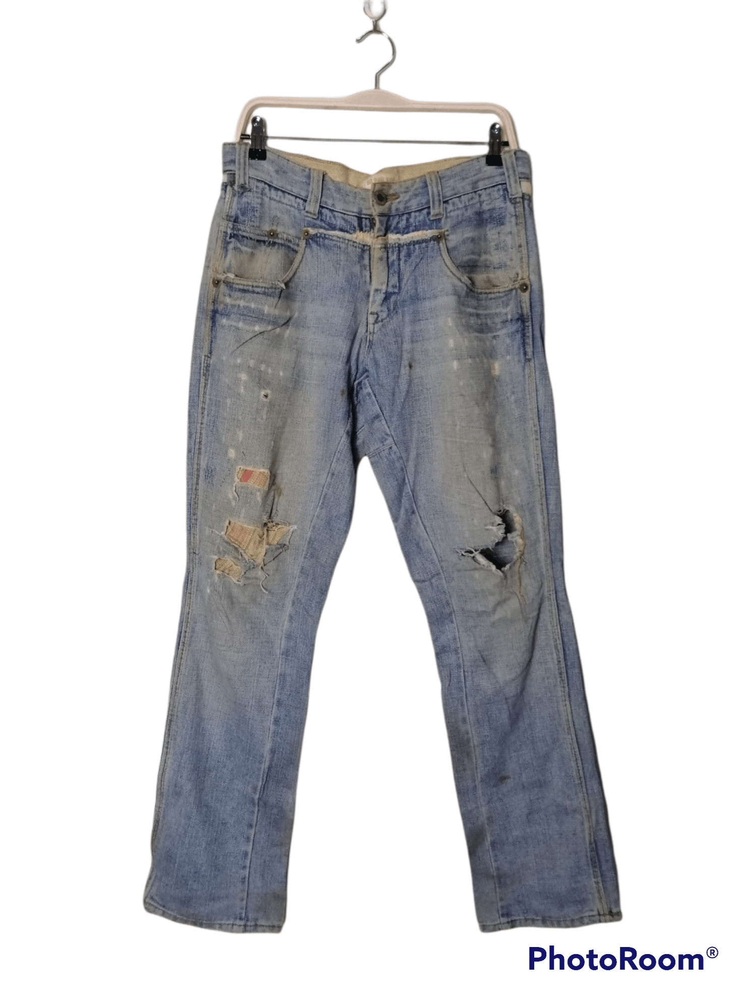 Japanese Brand Big Shark Jeans Distressed Straight Fit Boro Size US 33 - 1 Thumbnail