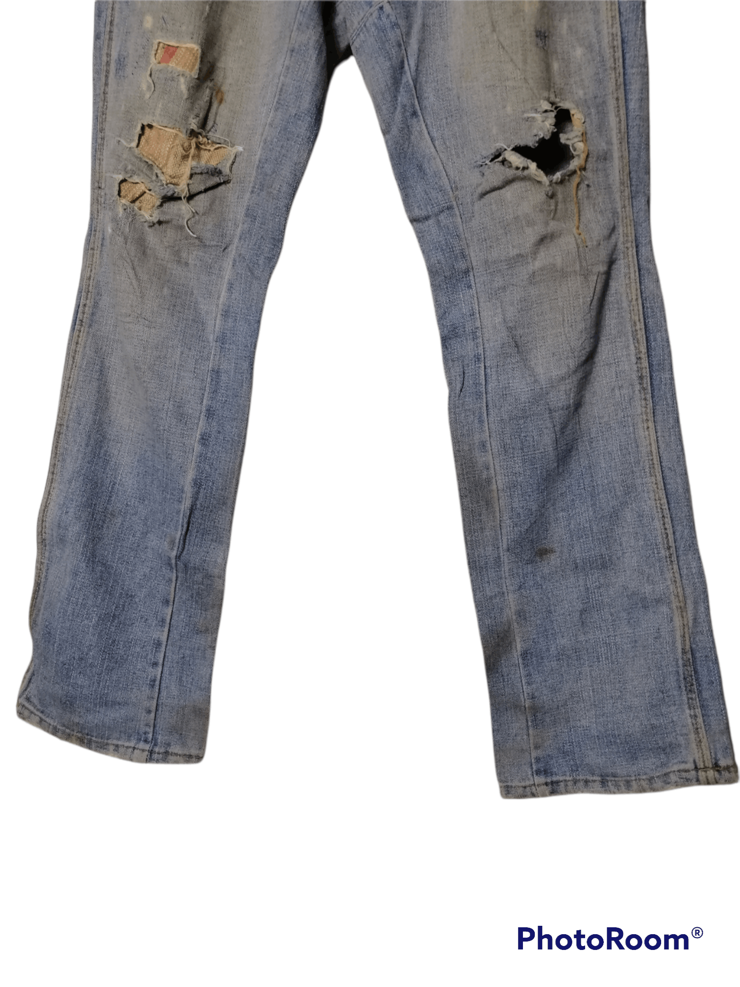 Japanese Brand Big Shark Jeans Distressed Straight Fit Boro Size US 33 - 6 Thumbnail